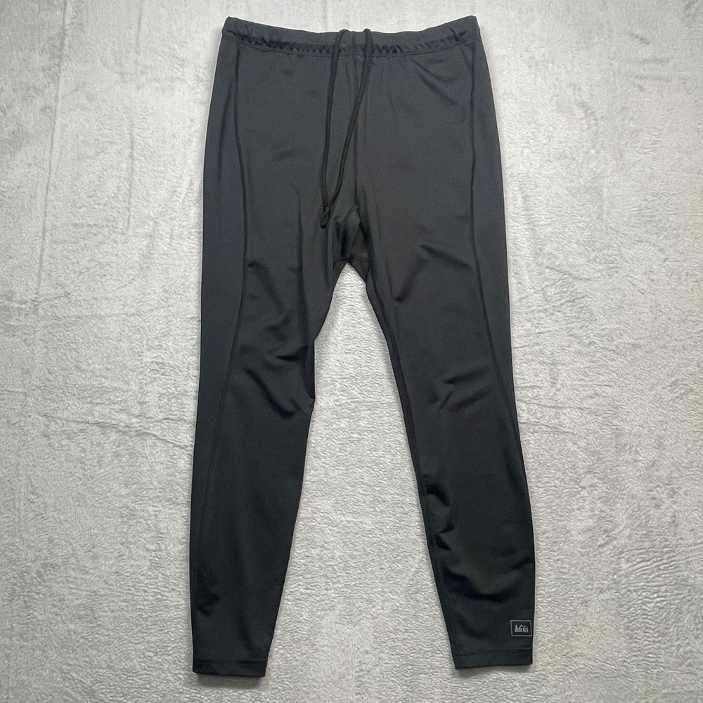 REI Leggings Mens Large Black Base Layer Stretch Drawstring USA Made